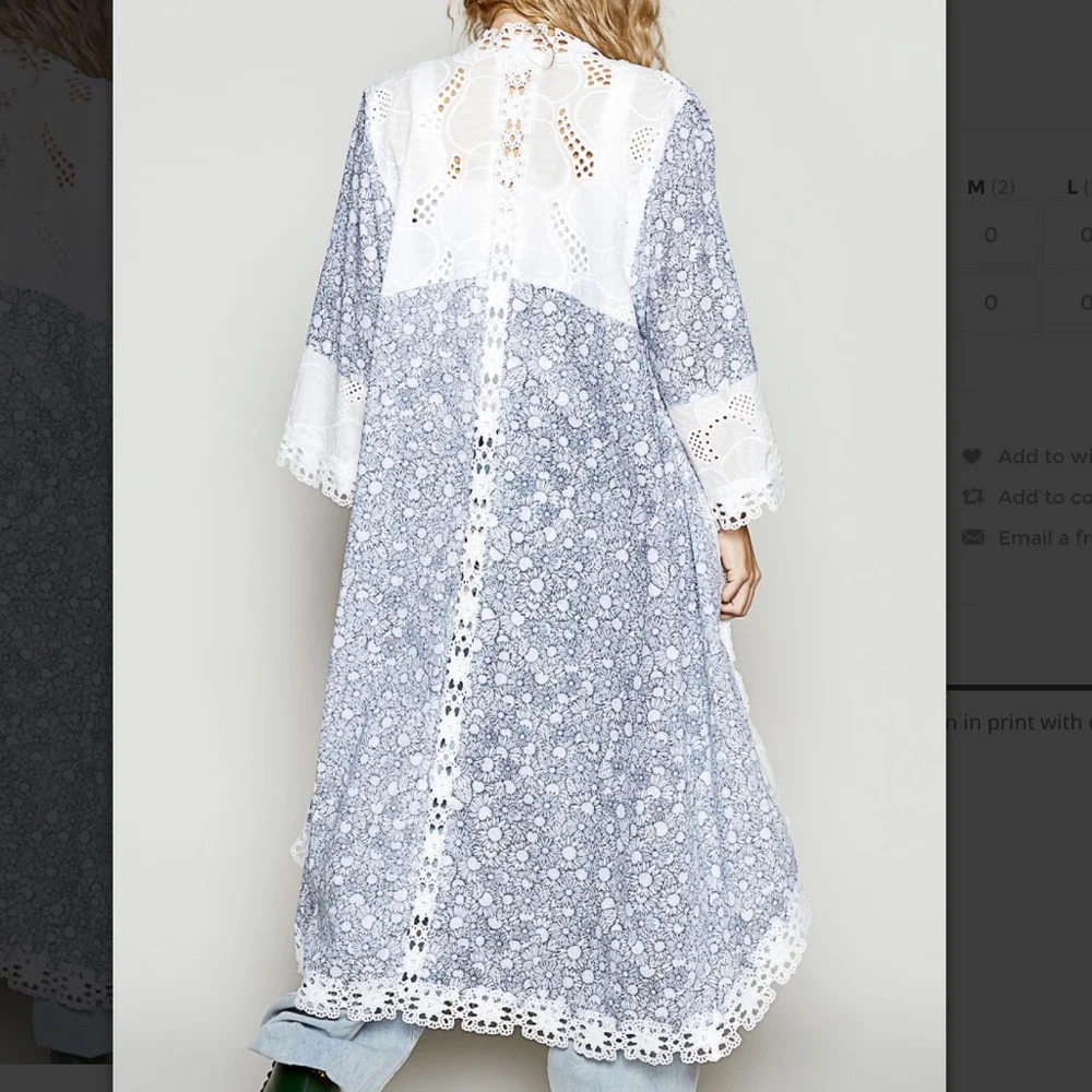 POL “Aruba” POL Vintage Washed Long Open Cardigan with Lace Detail Cover up 10_5